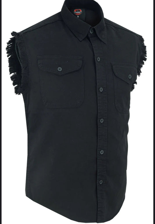 DM6001 MEN'S BLACK LIGHTWEIGHT SLEEVELESS DENIM SHIRT