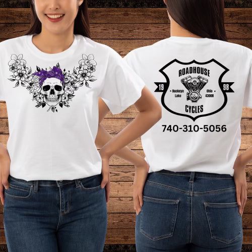 White Skull and Flowers Woman’s T-Shirt