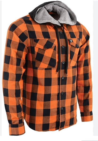 Milwaukee Leather Men's Flannel Plaid Shirt Orange and Black Long Sleeve Cotton Button Down with Hoodie MNG11642