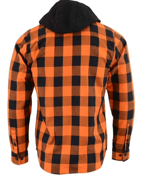 Milwaukee Leather Men's Flannel Plaid Shirt Orange and Black Long Sleeve Cotton Button Down with Hoodie MNG11642