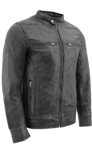 Milwaukee Leather SFM1830 Men's 'Cafe Racer' Triple Stitch Black and Grey Leather Jacket