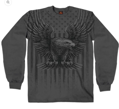 Hot Leathers GMS2524 Men's Charcoal Up-Wing Eagle Long Sleeve T-Shirt