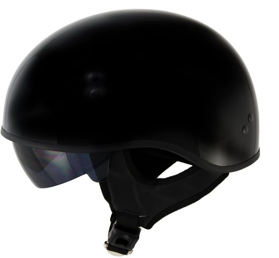 Hot Leathers T72 'Black Widow' Gloss Black Motorcycle Half Helmet for Men and Women Biker with Drop Down Visor - Gloss Black