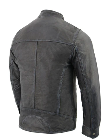 Milwaukee Leather SFM1830 Men's 'Cafe Racer' Triple Stitch Black and Grey Leather Jacket